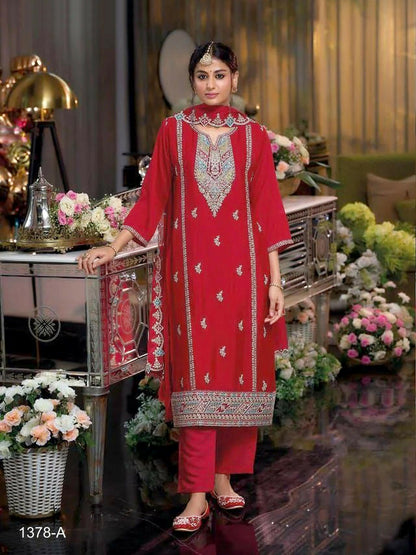 Anaita Red Heavy Chinon Readymade Suit with Embroidery & Sequence Work - Distacart