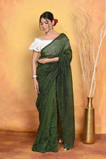 Thumbnail for Very Much Indian Mul Cotton Khadi Design Handloom Woven Saree - Green - Distacart