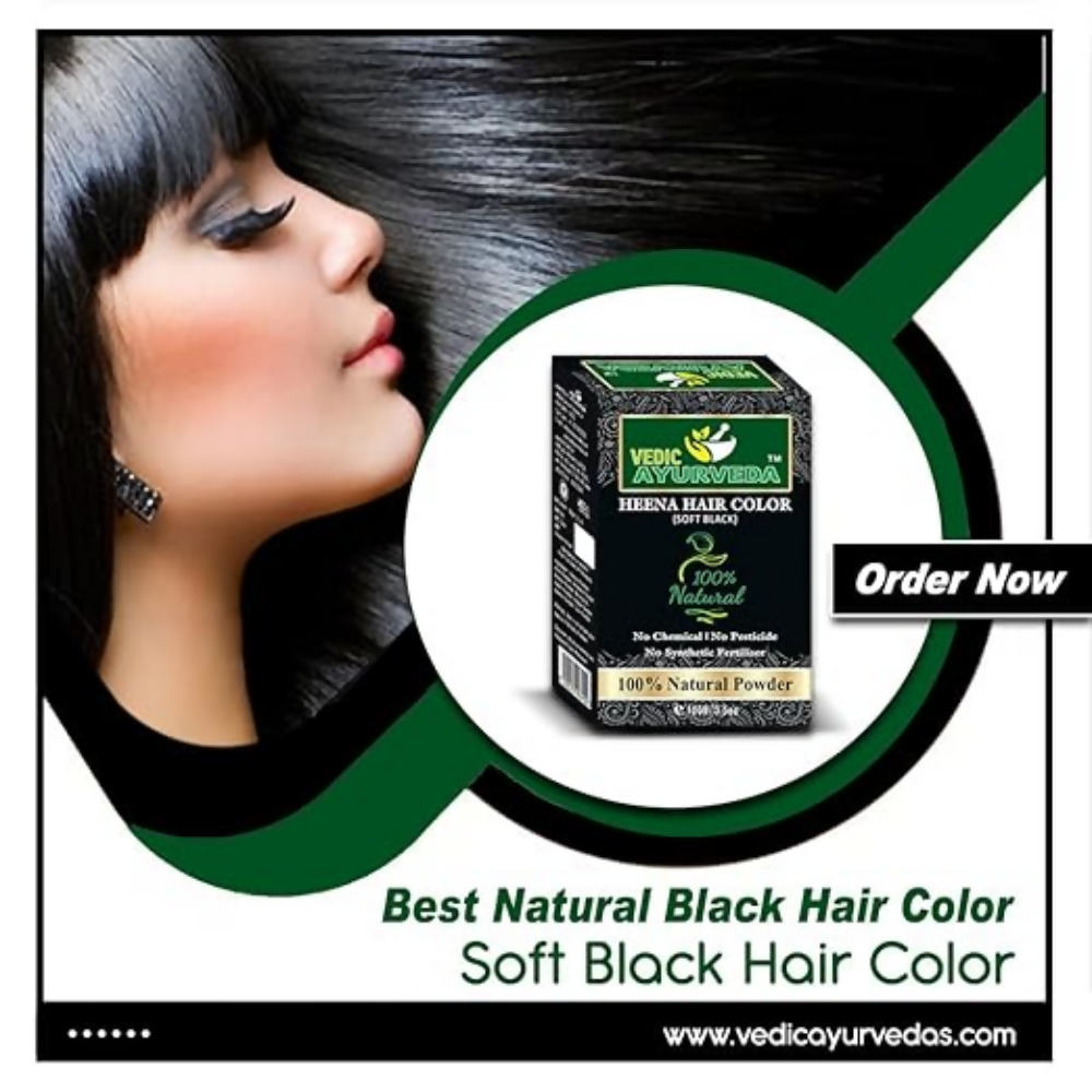 VedicAyurveda Natural Henna hair color Soft Black - Dista