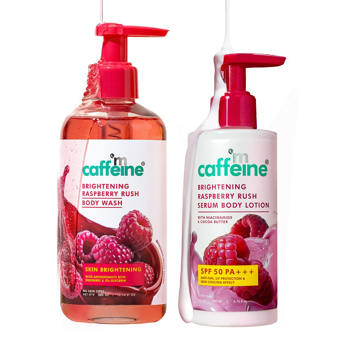 mcaffeine All Skin Brightening SPF 50 PA+++ Sunscreen Body Lotion & Wash Raspberry Combo Kit