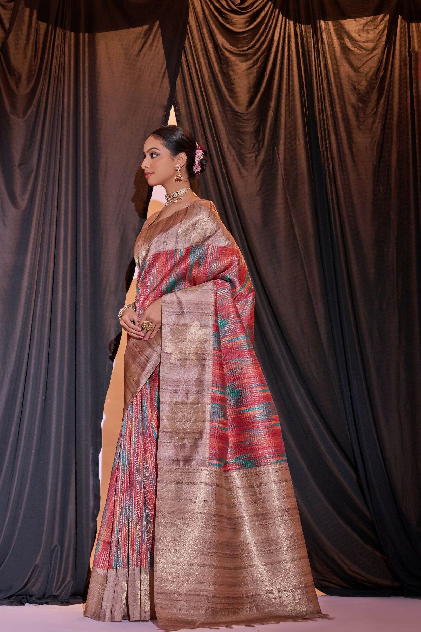 Vishnu Weaves Women's Red Tussar Silk Zari Woven Saree with Blouse - Distacart