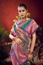Thumbnail for Vishnu Weaves Women's Rama Paithani Silk Saree with Blouse - Distacart