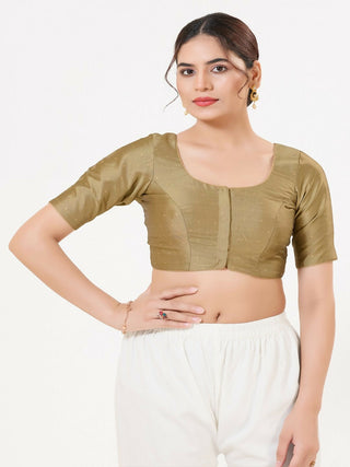 Joban Fashion Copper Taffeta Silk Elbow Sleeveless Front Open Blouse