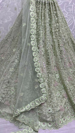 Thumbnail for Jyoti Fashion Women's Pista Green Bridal Net Fancy Dori, Multi Thread, Hand Mirror and Diamond Work Wedding Lehenga Choli - Distacart
