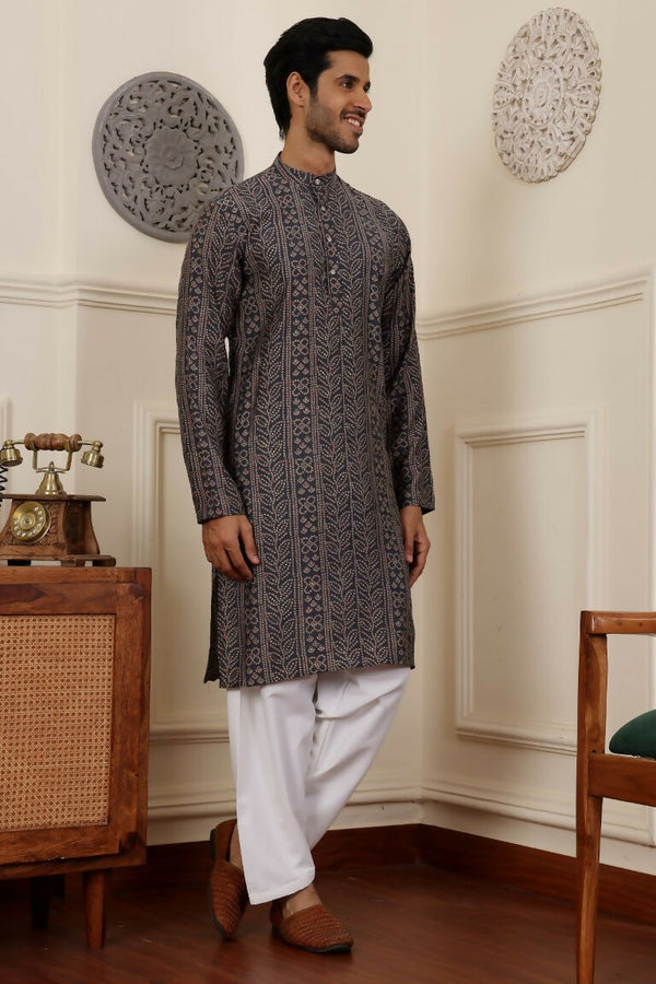 Buy Blue Modal Silk Woven Designer Men's Rajwadi Kurta Set