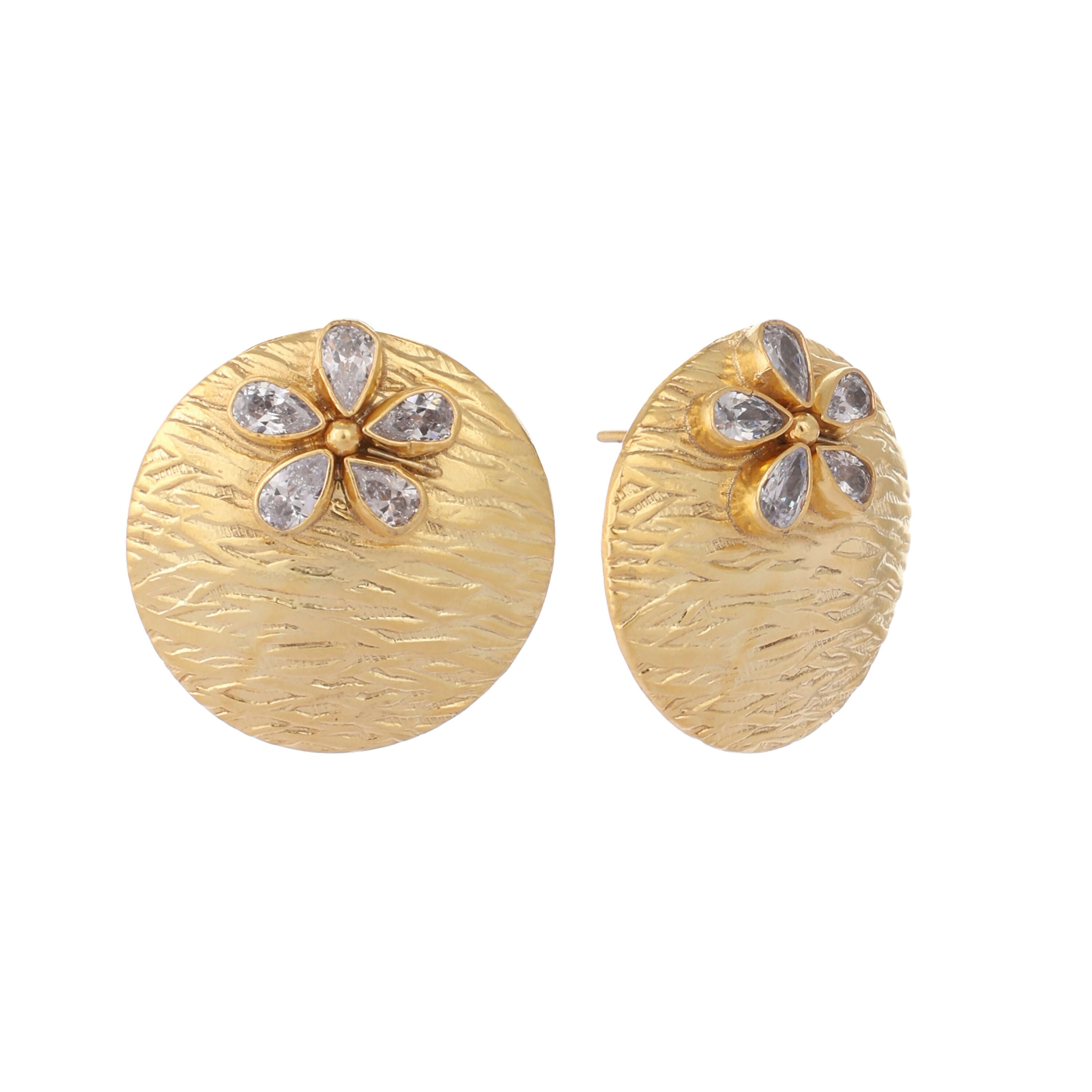 Nuyug 22K Gold-Plated Floral Motif Stud Earrings