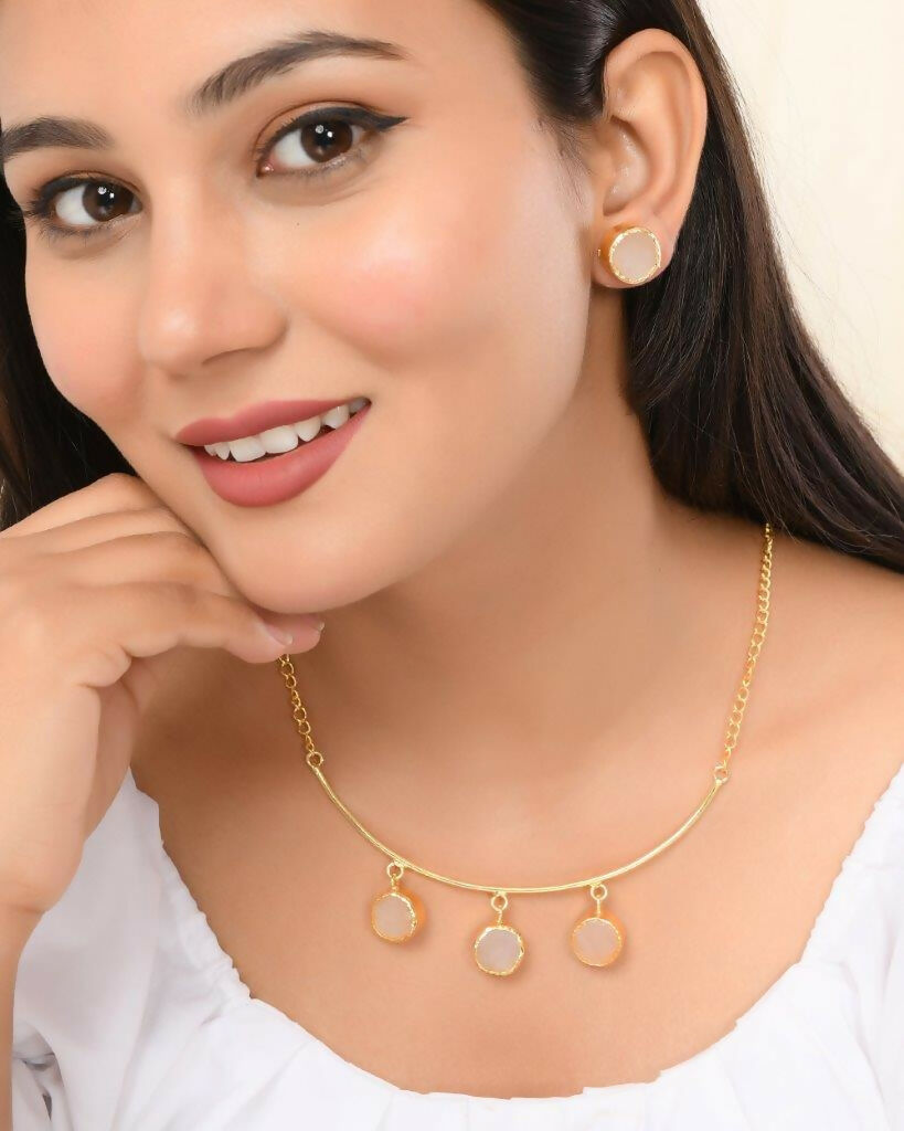 VOJ One Gram Gold Plated Stone Studded Necklace and Earrings Set - Distacart