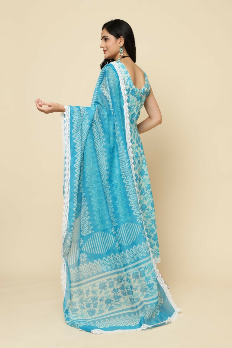 Designer Stylish Skyblue Cotton Blend Stitched Suit With Dupatta - Tanisha - Distacart