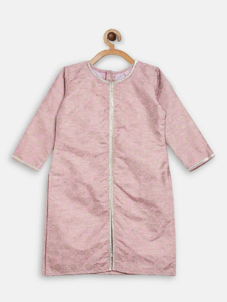 Ahalyaa Pink Poly Silk Straight Kids Kurta Palazzo Set For Girls - Distacart