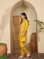 Thumbnail for Joban Fashion Women Mustard Roman Silk Embroidered Stitched Kurta Set - Distacart