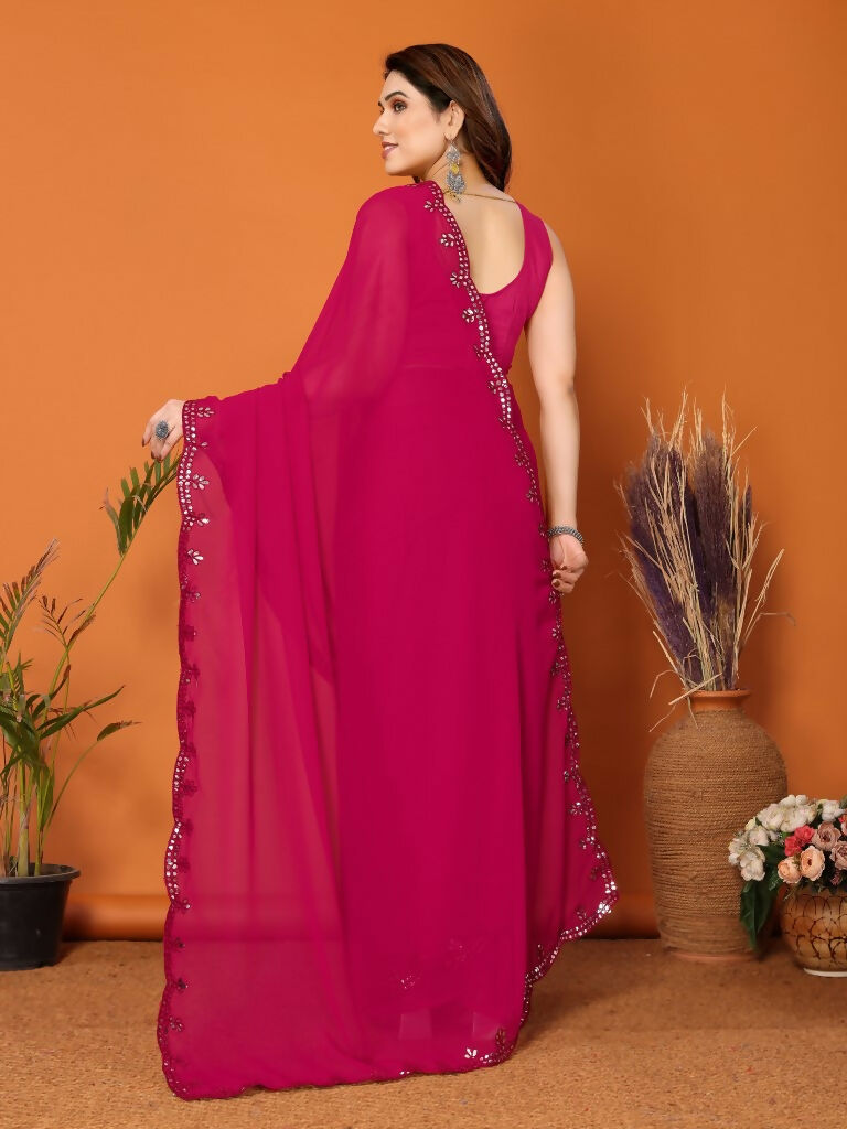 Partywear Designer Pink Georgette Fancy Saree - Starwalk - Distacart