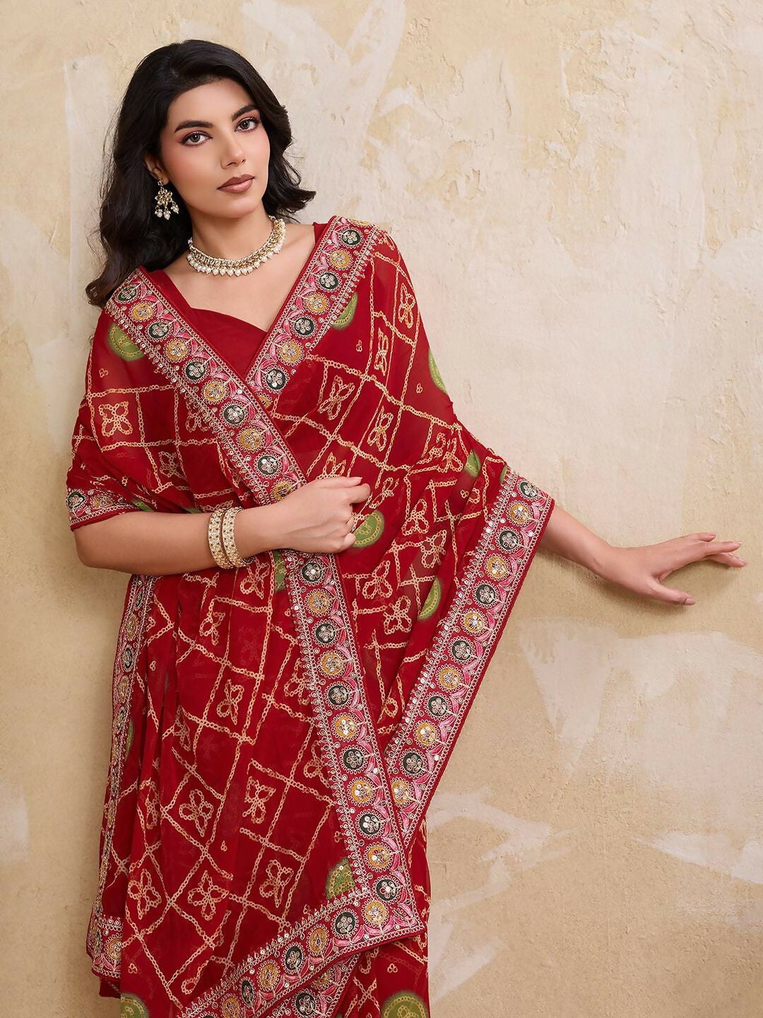 Teeya Creation Womens Stylish Simply Wedding Wear Georgette Saree-Orange - Dista
