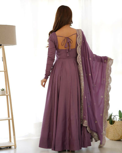 Joban Fashion Purple Kurta Set Chanderi Sequence Embroidery Work - Distacart
