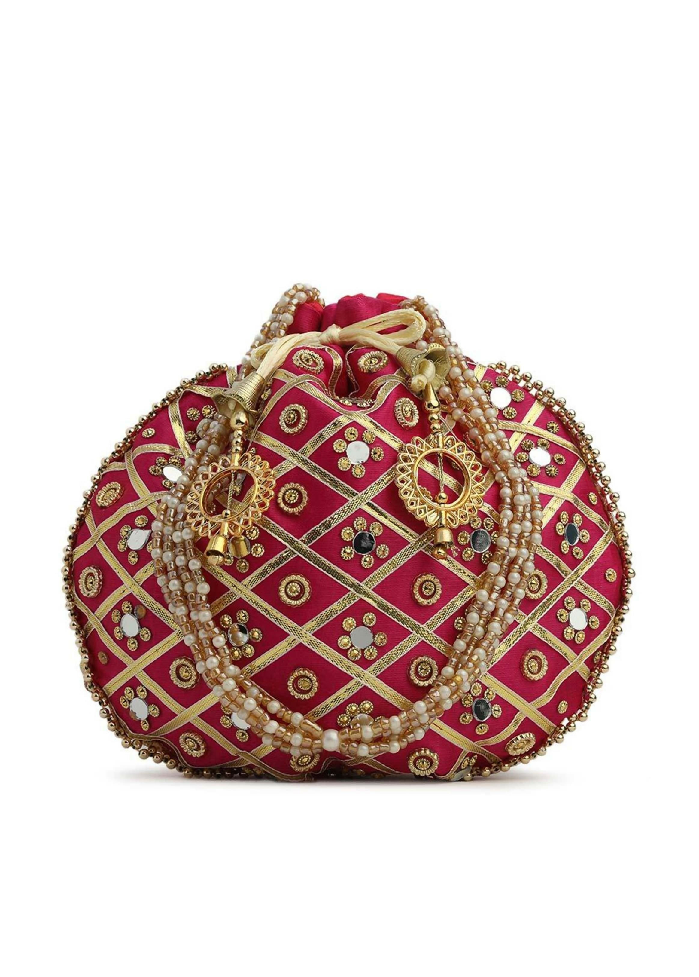 Joban Fashion Embroidered Potli Clutch - Pink
