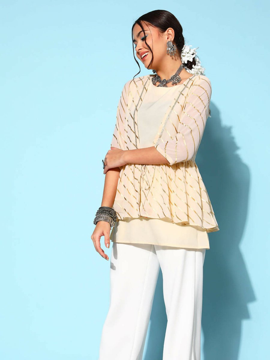 Ahalyaa Off-White Solid Fluid Tie-Up Top - Distacart