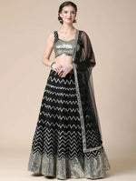 Thumbnail for Jyoti Fashion Black Sequence with Thread Zari Embroidery Georgette Lehenga Choli with Dupatta - Distacart