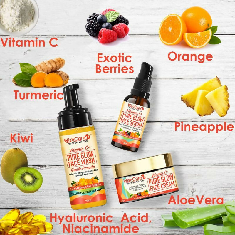 Wishcare Pure Glow Vitamin C Face Kit - For Bright & Young Skin With Hyaluronic Acid & Niacinamide - Distacart