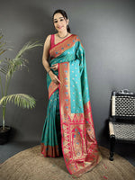 Thumbnail for Joban Fashion Teal Blue Intricate Motifs Soft Silk Banarasi Saree - Dista