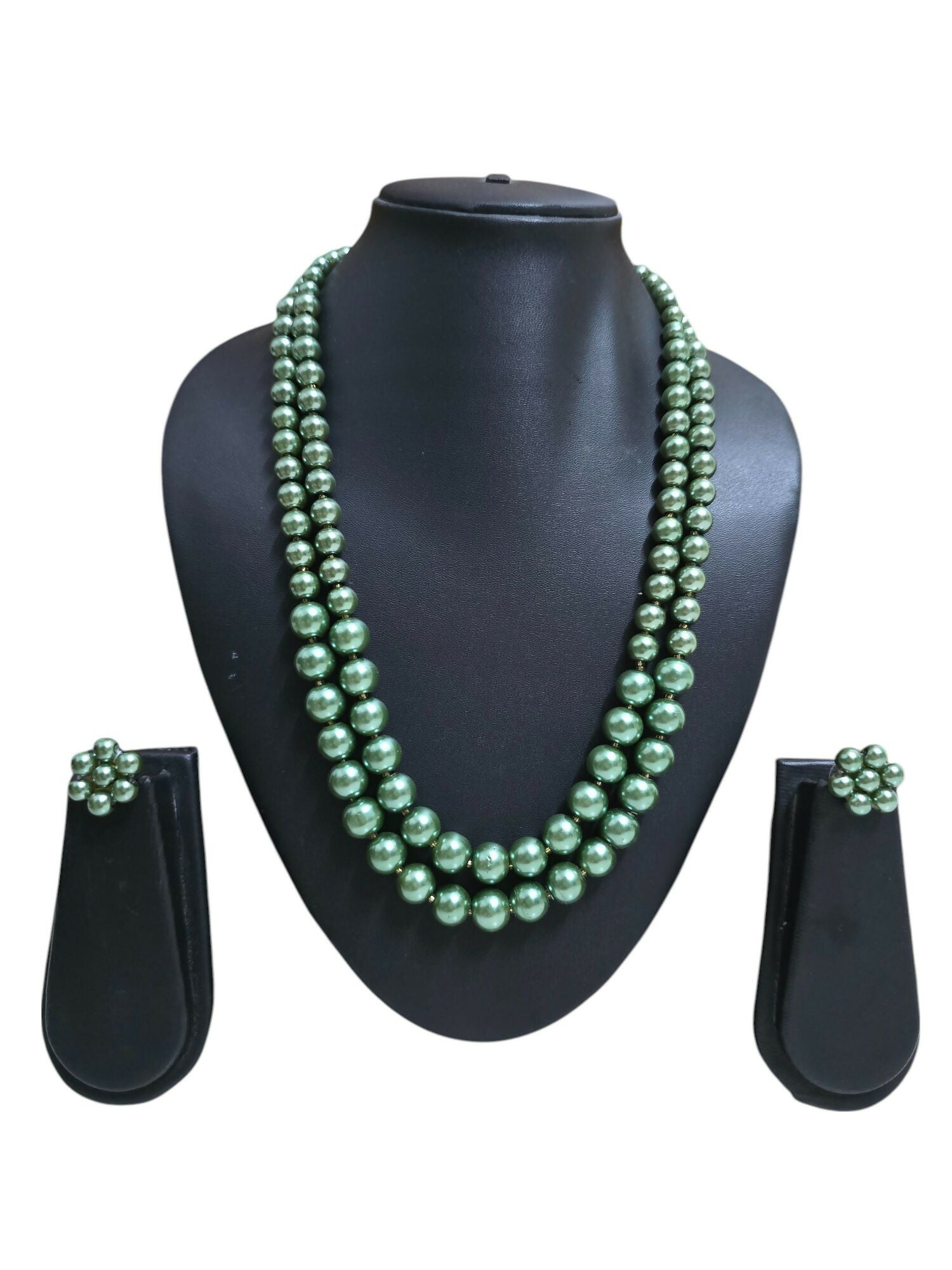 Inhanns Everyday Workwear Pearl Set (Double Layered Pearls) - Green - Distacart