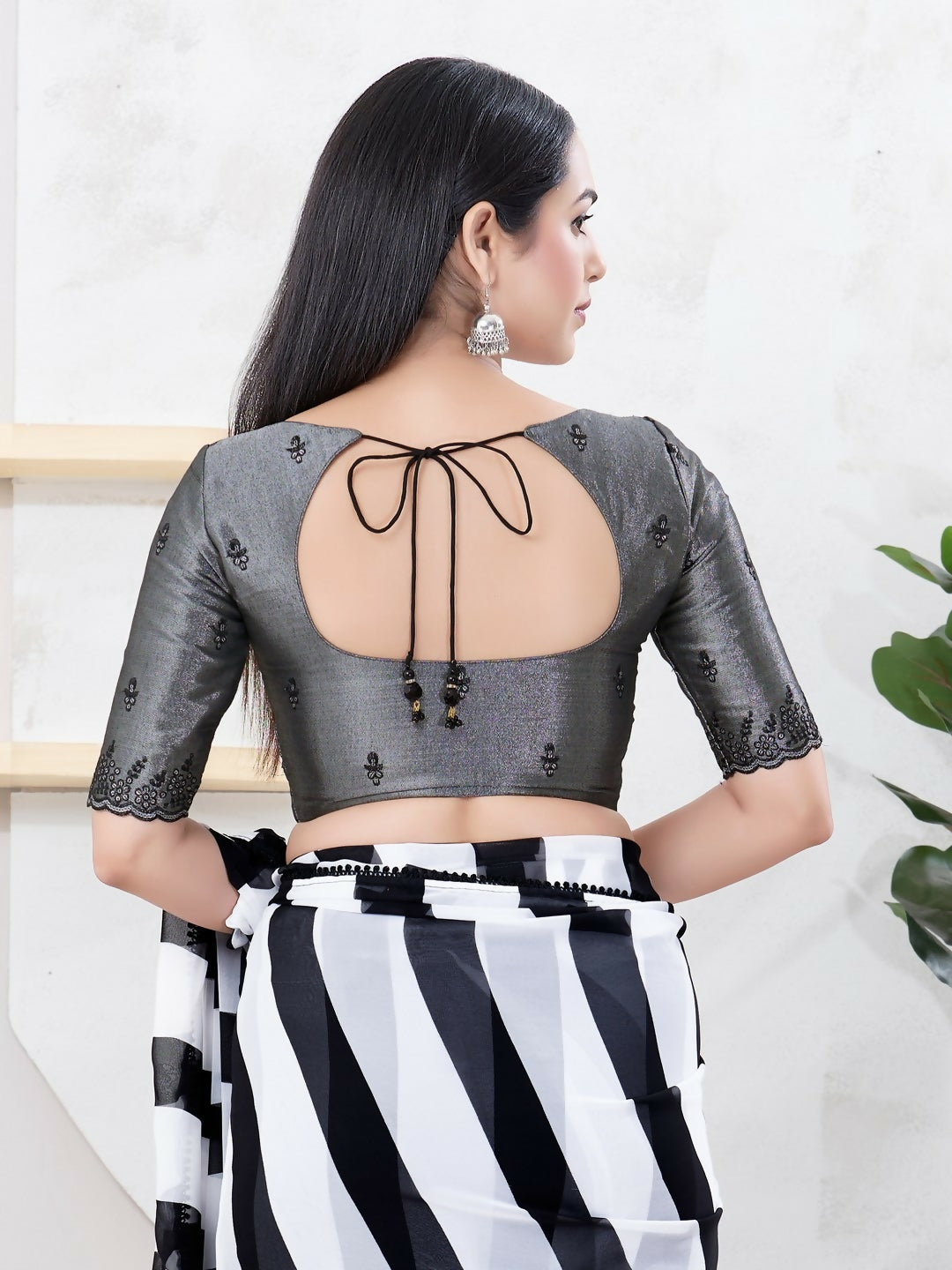 Joban Fashion Black Shimmer Elbow Sleeveless Front Open Blouse