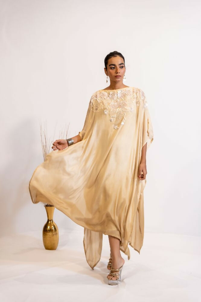Timaraa Champagne Glow Hand-Embellished Georgette Kaftan Dress - Dista