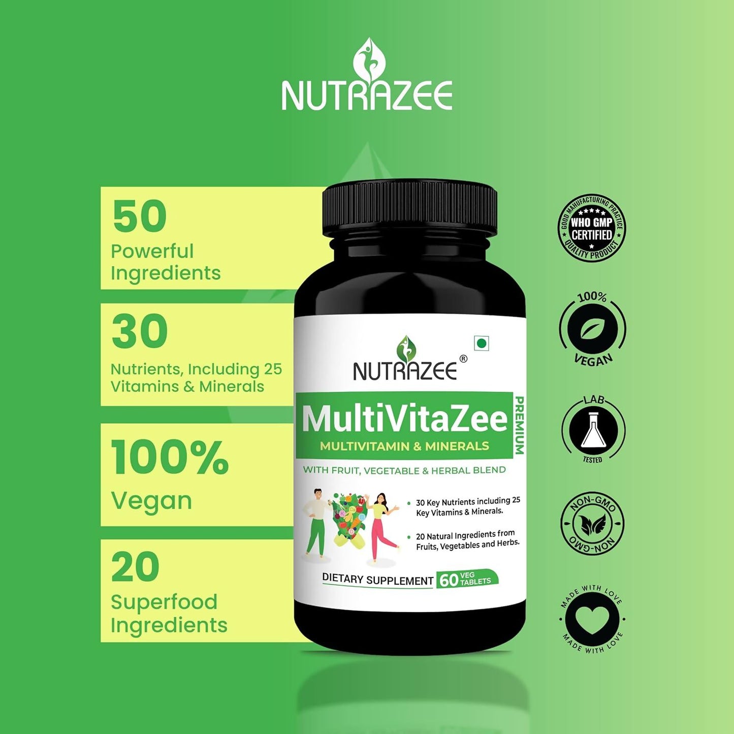 Nutrazee MultiVitaZee Multivitamin & Minerals Tablets - Distacart