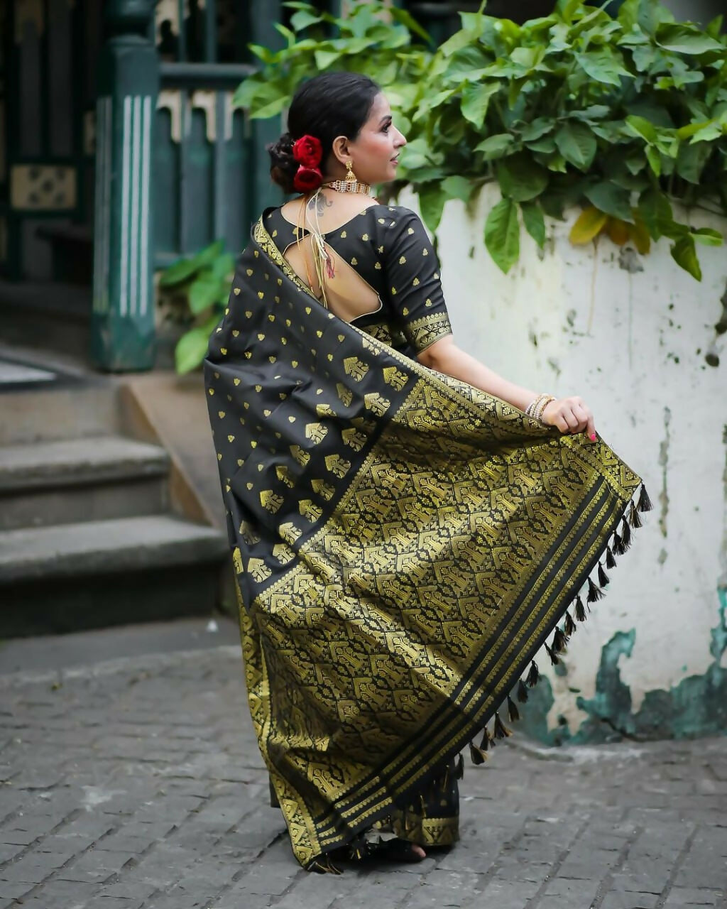 Preksha Creation Banarasi Soft Silk Women Black Saree - Distacart
