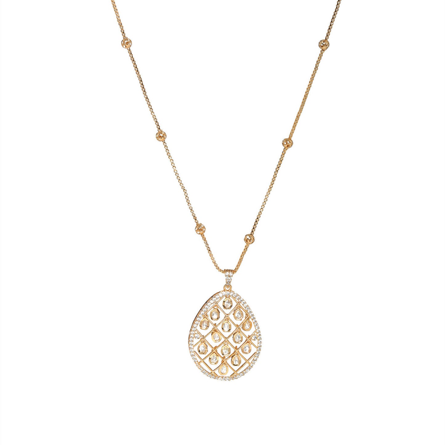 Long Gold Chain with Kundan Jhallar Pendant (Gold) - Ruby Raang - Distacart
