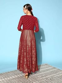 Thumbnail for Ahalyaa Women Beautiful Maroon Crepe Brocade Ethnic Dress - Distacart