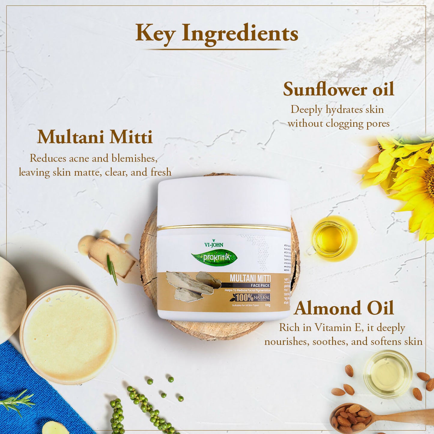 VI-JOHN Prakritik Multani Mitti Face Pack Controls Sebum Made With 100% Natural Bio Actives - Distacart