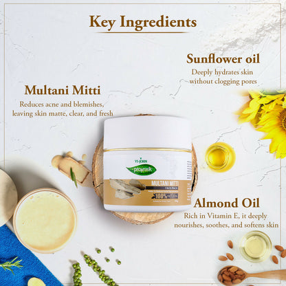 VI-JOHN Prakritik Multani Mitti Face Pack Controls Sebum Made With 100% Natural Bio Actives - Distacart
