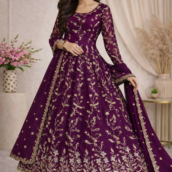 Teeya Creation Wine Color Faux Georgette Long Party Wear Gown - Distacart