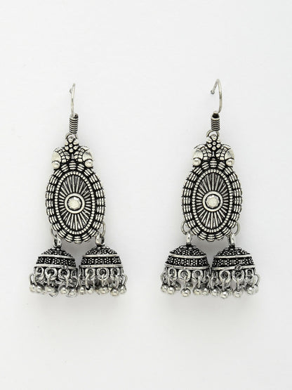 NVR Women's Silver-Plated Choke Oxidized Necklace with Jhumka Earrings - Distacart
