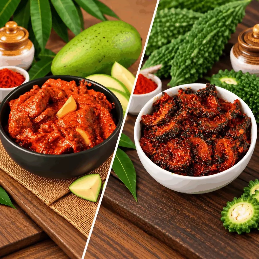 Tenali Ruchulu Pickles Combo: Mango Pickle + Kakarakaya Pickle