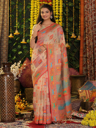 Astita Linen Cotton Off White Saree