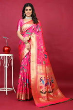 Thumbnail for Jyoti Fashion Women's Pink Paithani Silk Zari Woven Saree with Blouse - Distacart