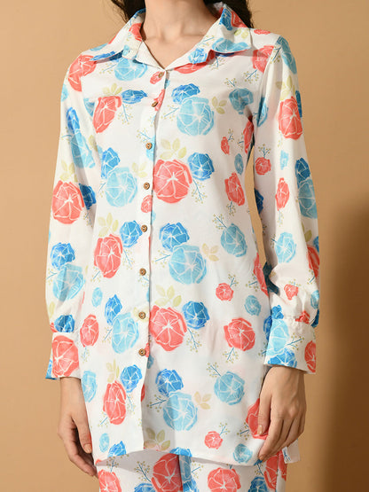 Myshka Women's White Printed Shirt With Trousers - Distacart
