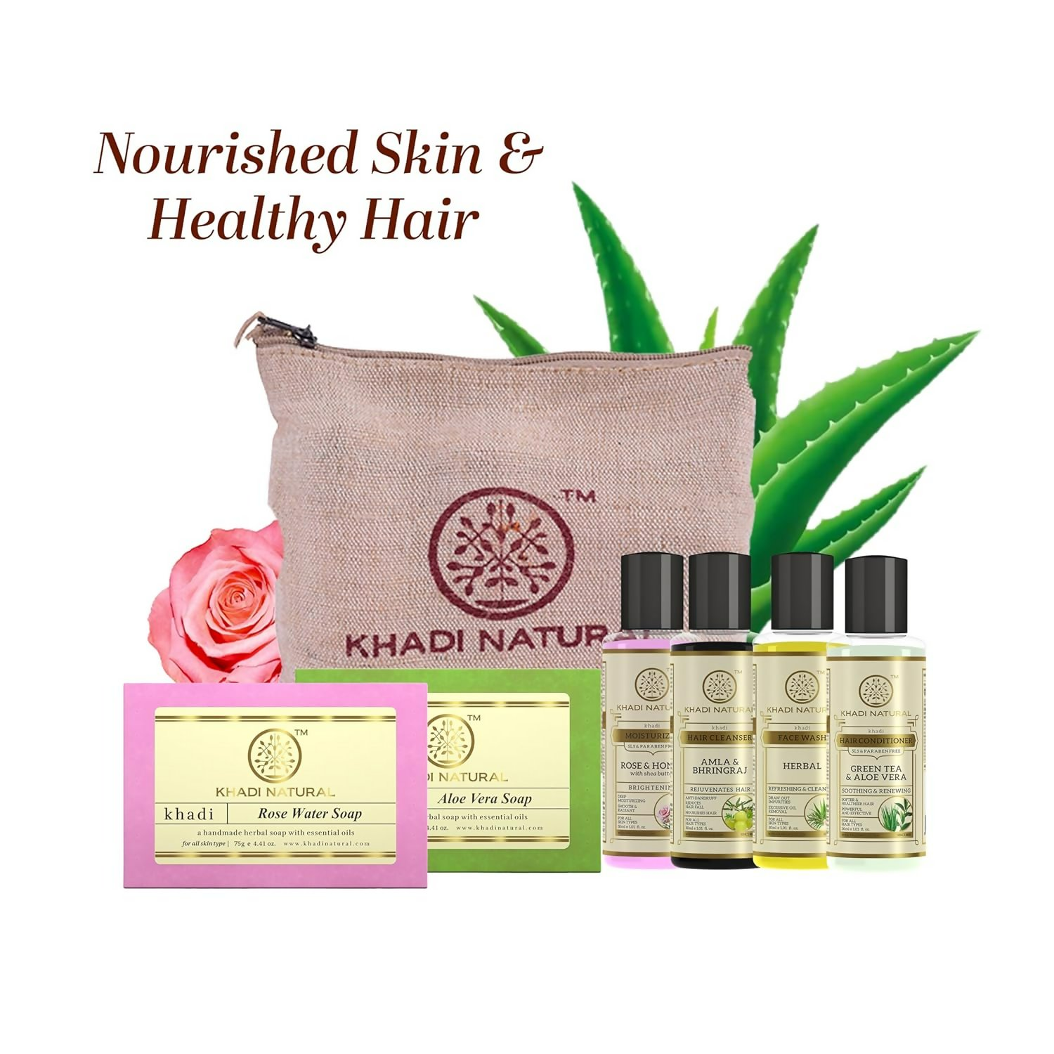 Khadi Natural Travel Kit Skincare & Haircare Essentials On-The-Go - Distacart