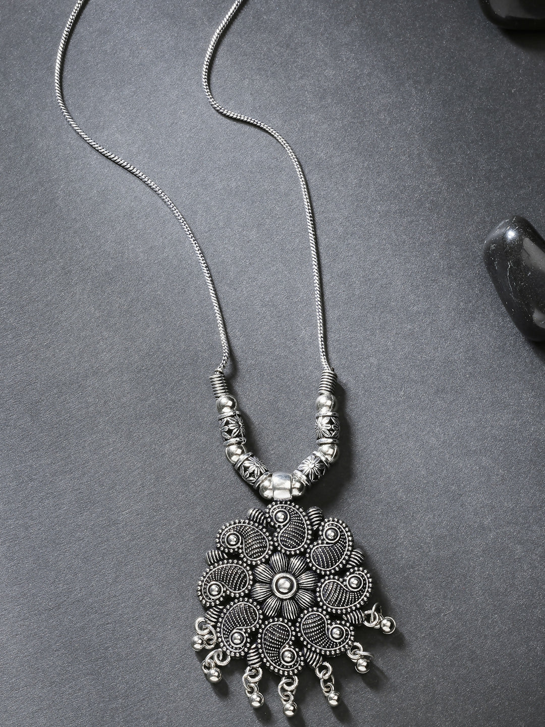 NVR Women's Silver-Toned Floral Shape Pendant with Chain - Distacart
