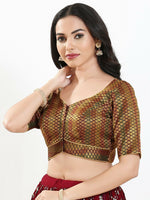 Thumbnail for Joban Fashion Dark Maroon Brocade Padded Blouse With Sweetheart Neck Elbow Sleeves