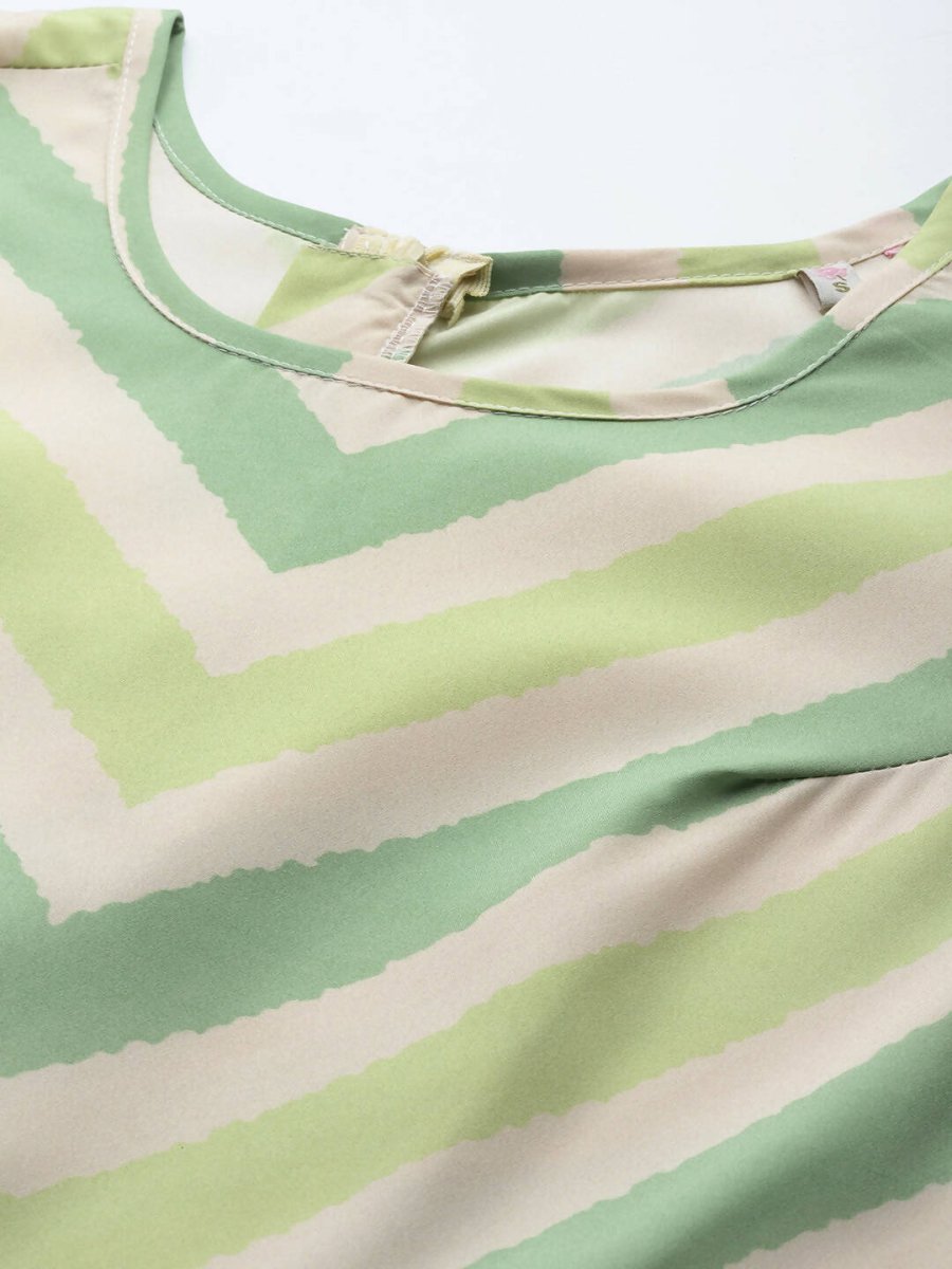 Ahalyaa Off White & Green Zig Zag Print Basic Jumpsuit - Distacart