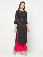 Thumbnail for Aniyah Rayon Block Print Straight Kurta - Black