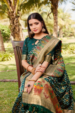 Thumbnail for Anaita Green Woven Design Pure Gharchola Bandhej Silk Saree With Blouse - Distacart