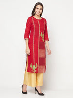 Thumbnail for Aniyah Cotton Foil Print Maroon Straight Kurta