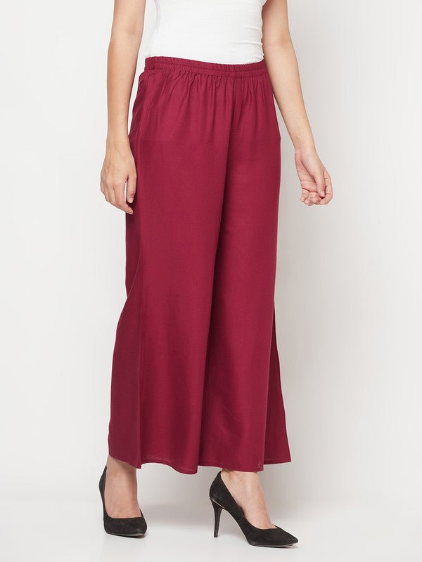 Aniyah Rayon Flared Slip-On Wine Color Palazzo