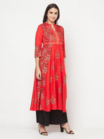 Thumbnail for Aniyah Rayon Block Print Red Anarkali Kurta