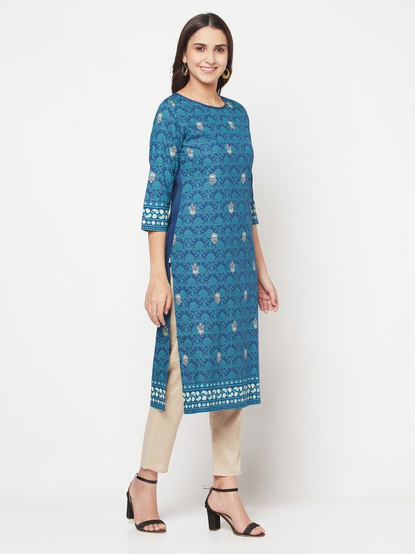 Aniyah Rayon Digital Screen Printed Blue Color Straight Kurta