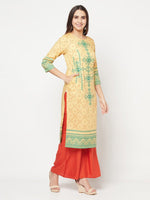 Thumbnail for Aniyah Rayon Digital Screen Print Golden Beige Straight Kurta