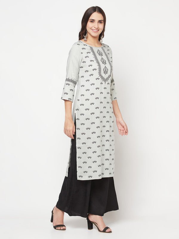 Aniyah Rayon Screen Print Light Grey Straight Kurta