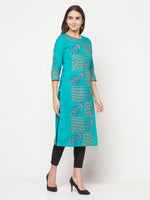 Thumbnail for Aniyah Cotton Block Print Turquoise Straight Kurta